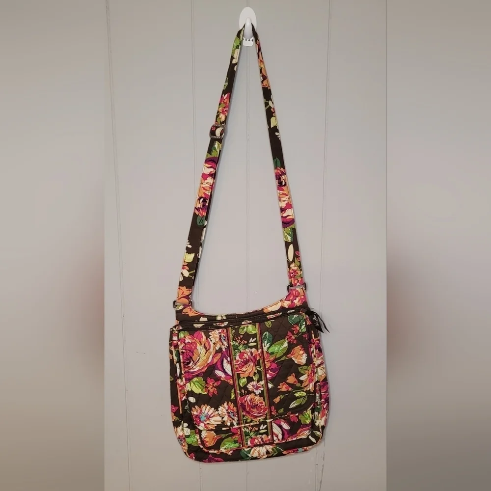 Vera Bradley Retired English Rose Mailbag Crossbody Brown Pink Floral